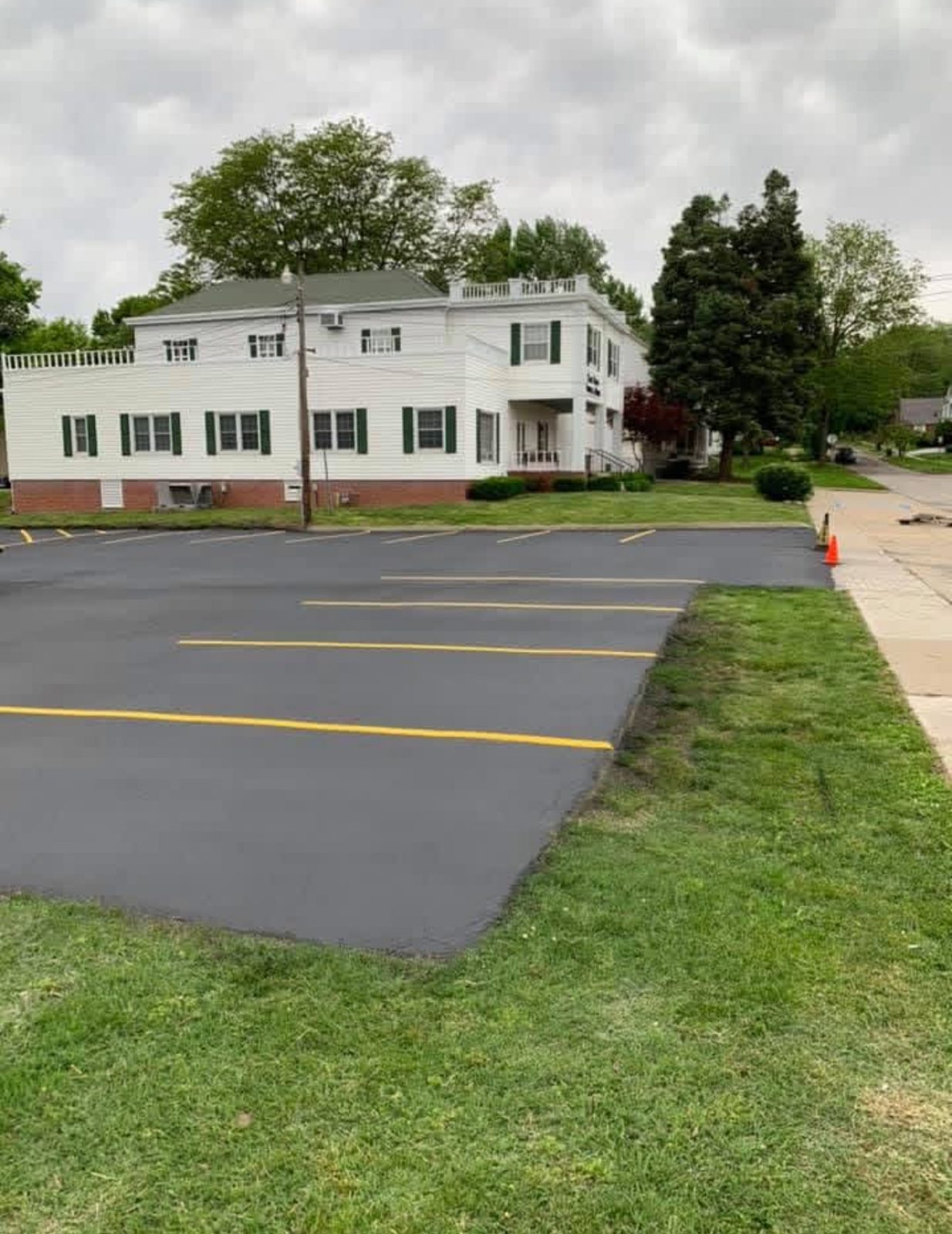 Church parking lot with fresh yellow stall striping